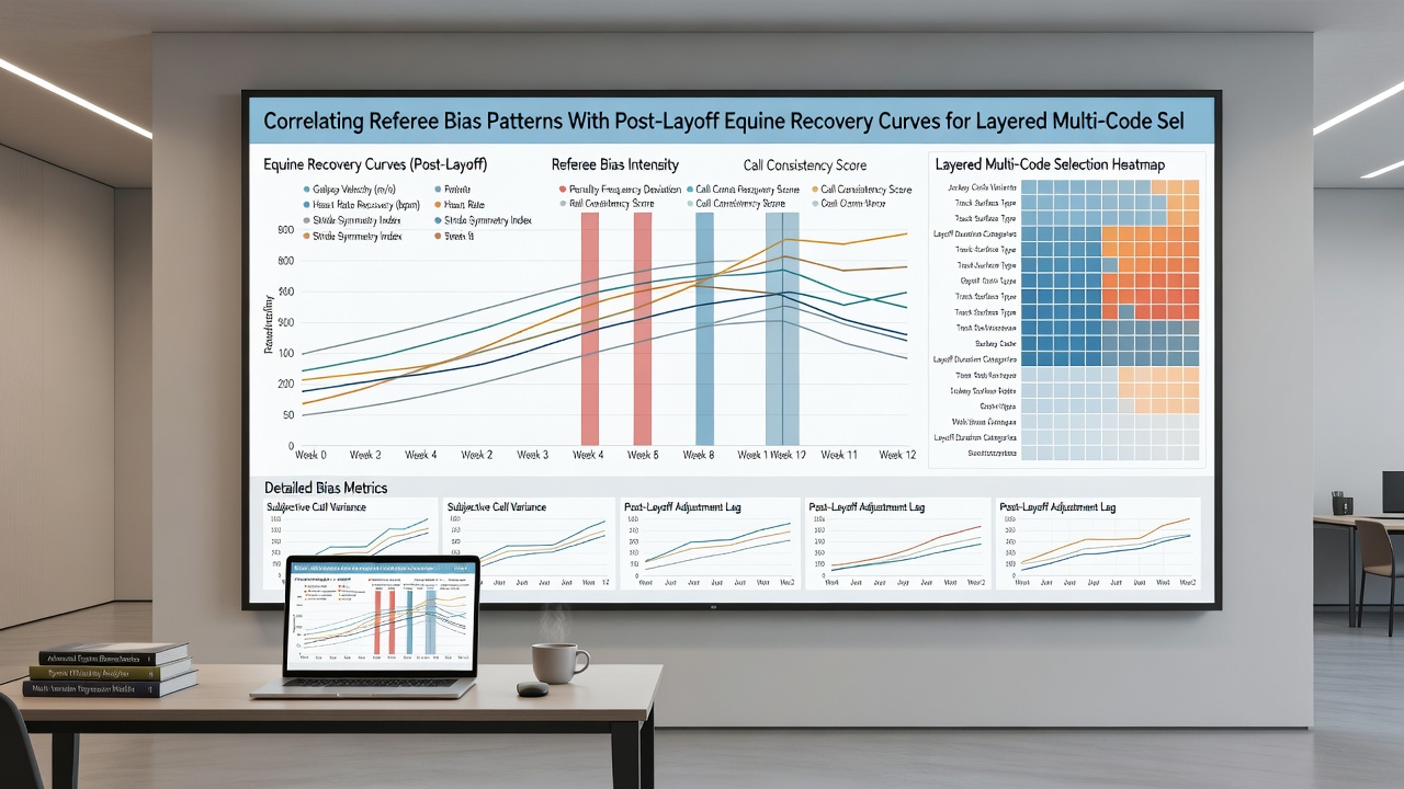 Overlay graph merging football referee bias metrics with horse recovery performance curves across seasonal data sets