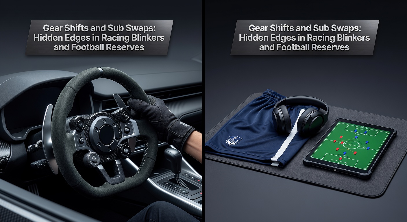 A horse wearing blinkers charges down the track while a football substitute warms up on the sidelines, highlighting tactical shifts in both sports