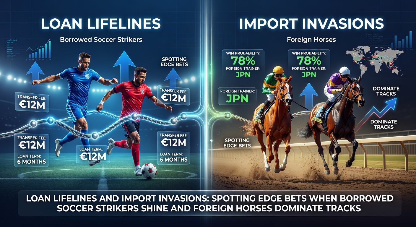 A soccer striker on loan celebrating a goal while a foreign horse crosses the finish line ahead in a packed race