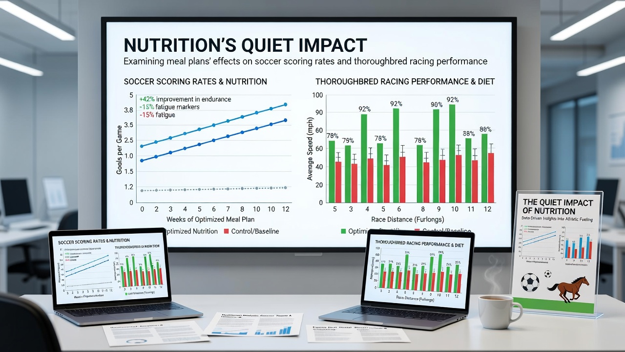 Thoroughbred horse receiving specialized nutrition during training preparation
