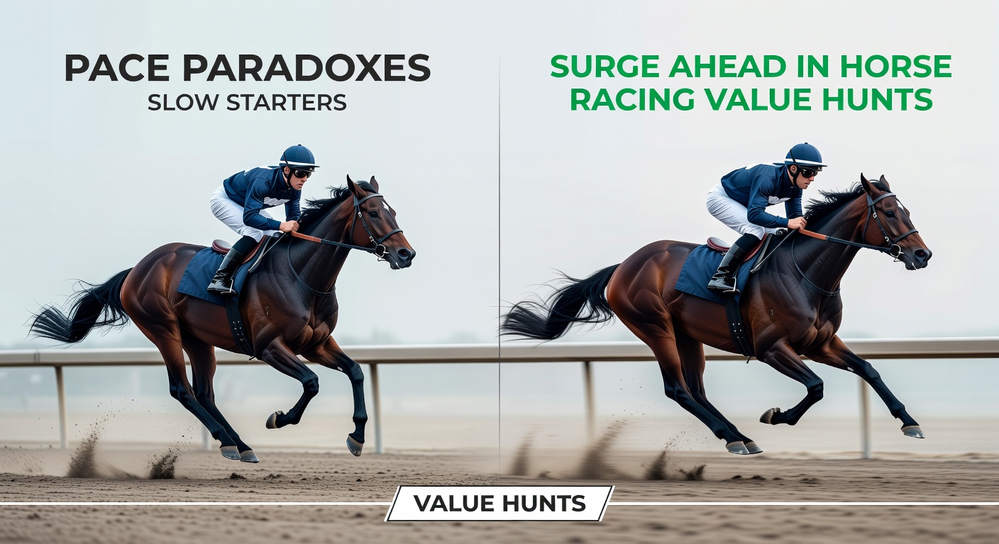 Close-up of a jockey urging a late-charging bay horse forward amid a pack of tiring rivals, with the finish line looming in the distance