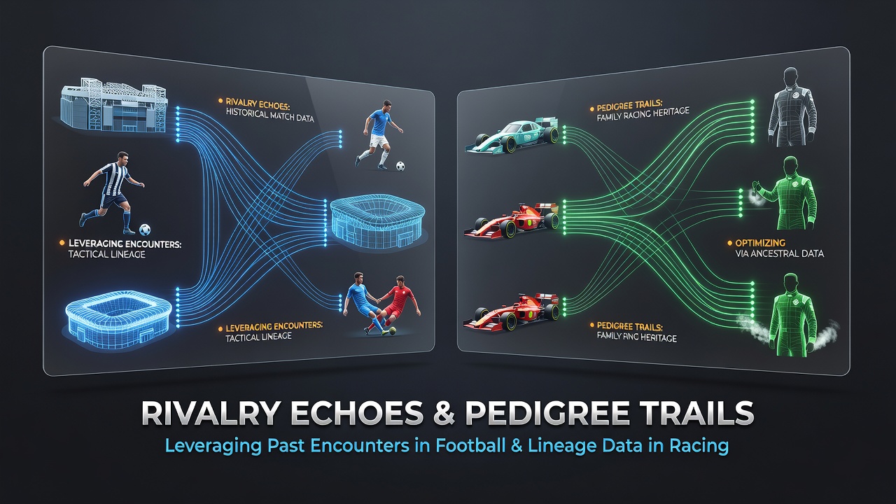 Detailed pedigree tree for racehorses connected to football head-to-head statistics overlays
