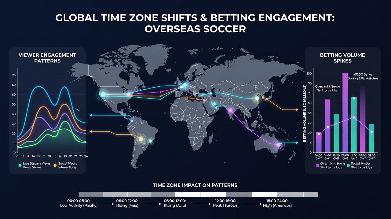 Chart displaying betting volume increases correlated with time zone shifts for soccer and racing events in August 2026