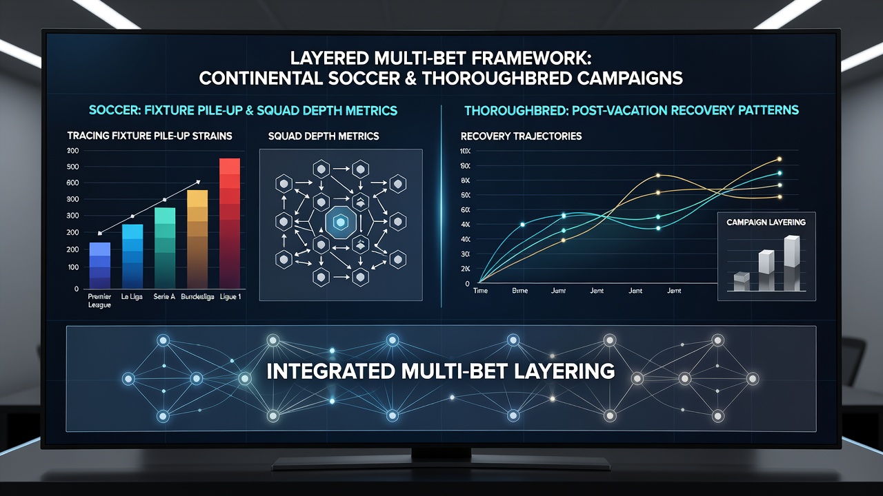 Squad rotation charts and fixture calendars overlaid with recovery timelines for European soccer teams and thoroughbred racing stables