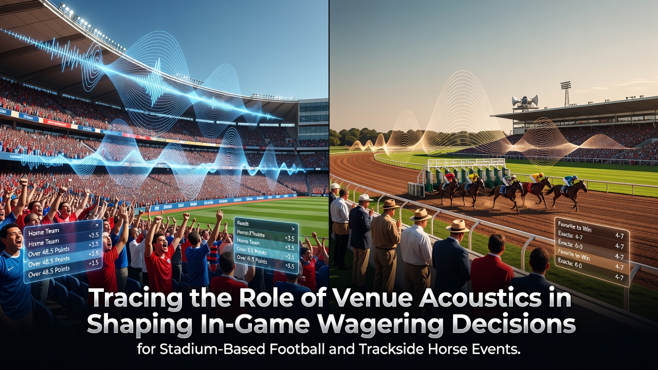 Stadium crowd generating intense acoustic waves during a live football match with betting boards visible in foreground