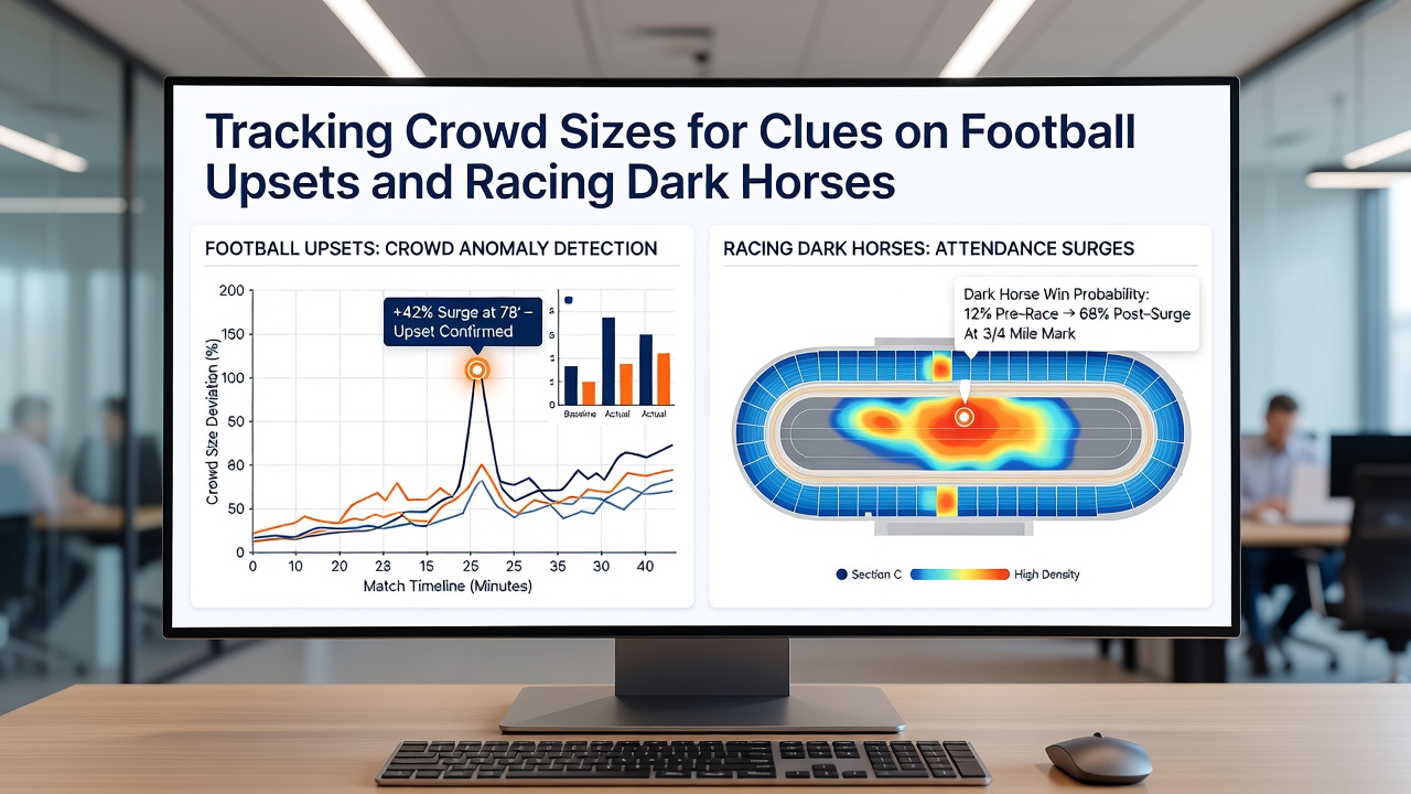 Racecourse attendance monitoring alongside horse performance metrics and betting market movements