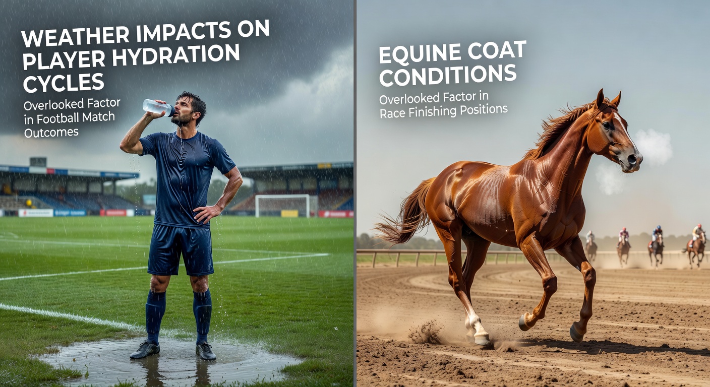 Football players maintaining hydration during a hot weather match while horses show coat variations in racing conditions
